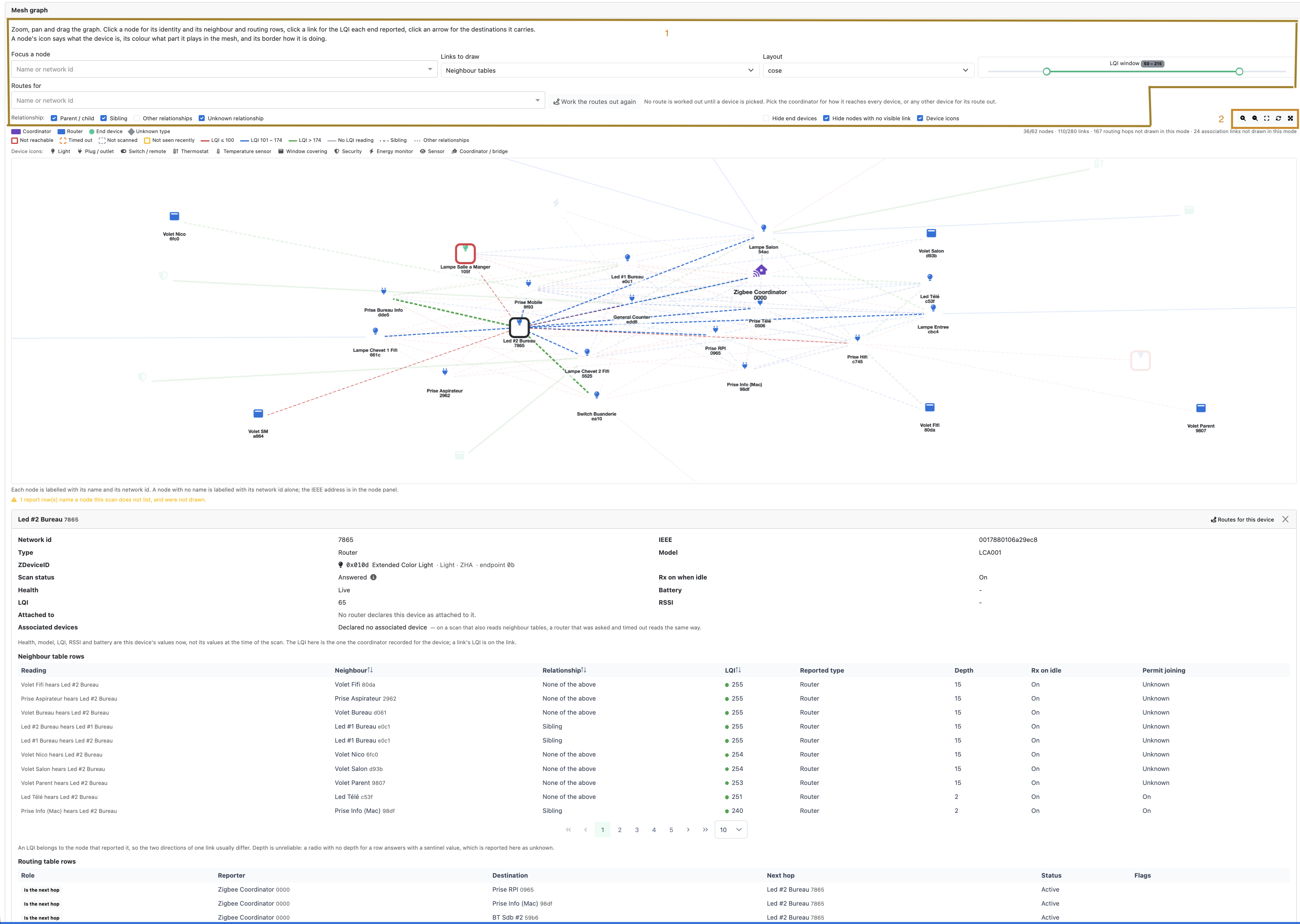 The Mesh graph card with a node selected